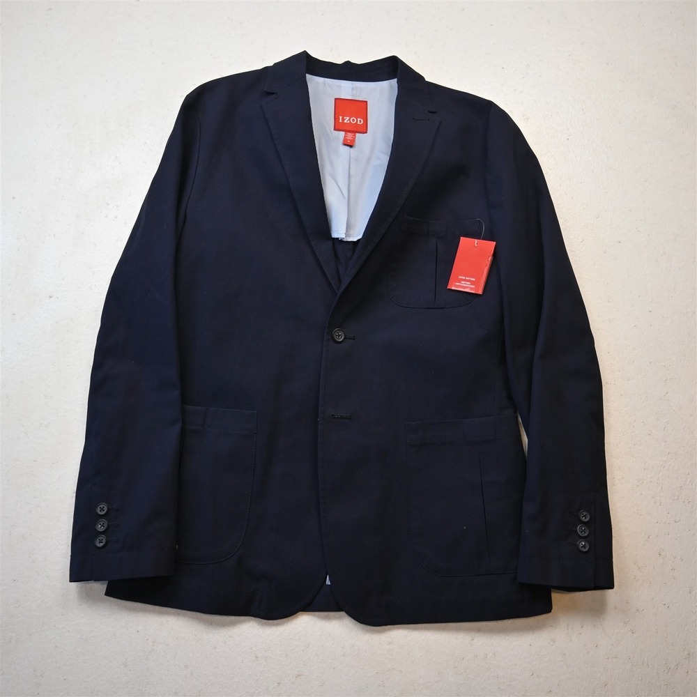 NEW IZOD Medium Navy Blue Cotton Unstructured Mens Blazer Suit Jacket Sport Coat